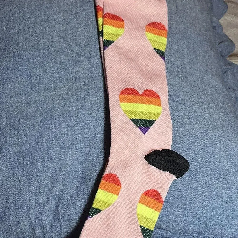 Pink Socks With Hearts Compression Socks Stockings Knee‎ High Small